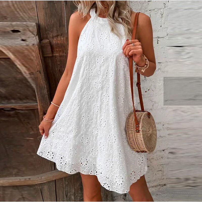 Lace Halter Dress | White | Lace | Elegant and Chic - ZyraLux Kleding en accessoires