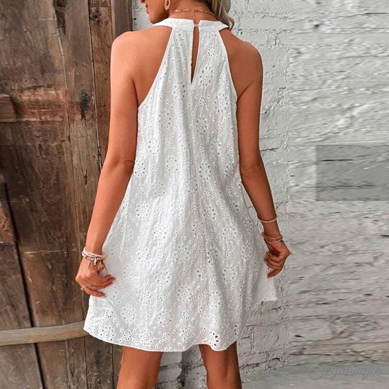 Lace Halter Dress | White | Lace | Elegant and Chic - ZyraLux Kleding en accessoires