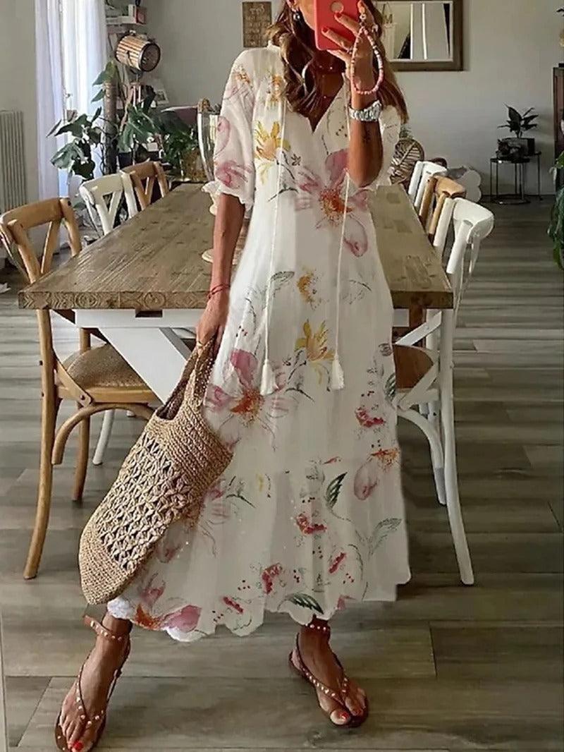 Floral Meadow Dress | Boho Chic | Lightweight Cotton - ZyraLux Kleding en accessoires