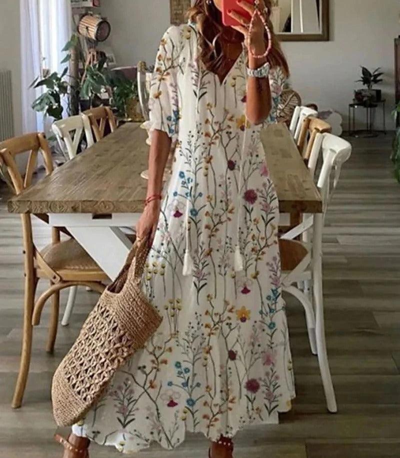 Floral Meadow Dress | Boho Chic | Lightweight Cotton - ZyraLux Kleding en accessoires