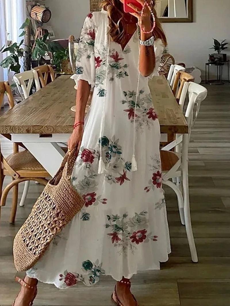 Floral Meadow Dress | Boho Chic | Lightweight Cotton - ZyraLux Kleding en accessoires