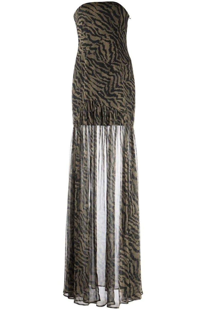 Tiger Stripe Slit Sheer Maxi-jurk | Bruin | Feest | Polyestermix