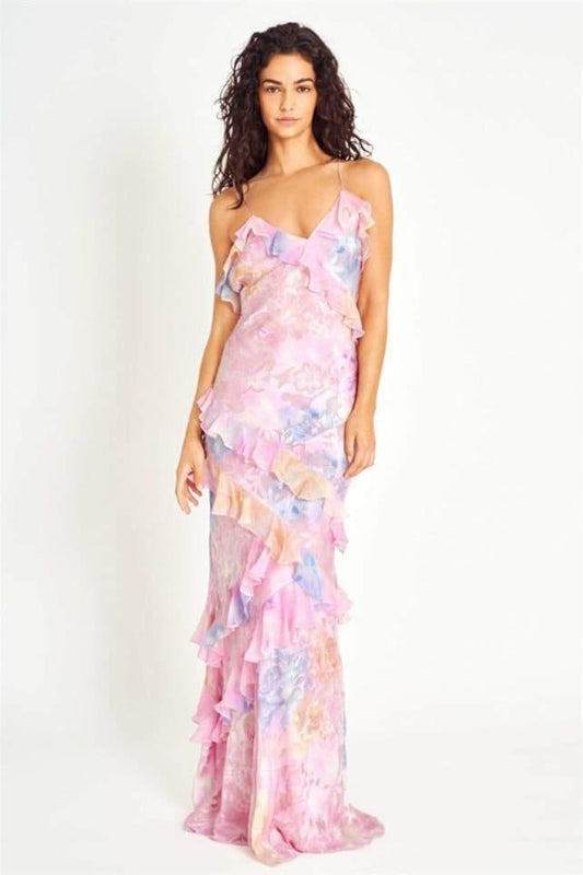 Virginia Floral Ruffle Maxi Slip Dress | Veelkleurig | Formeel | Chiffon