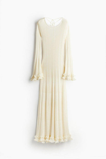 Maxi Dress - White - Ribbed Knit - Elegant and Flowing - ZyraLux Kleding en accessoires