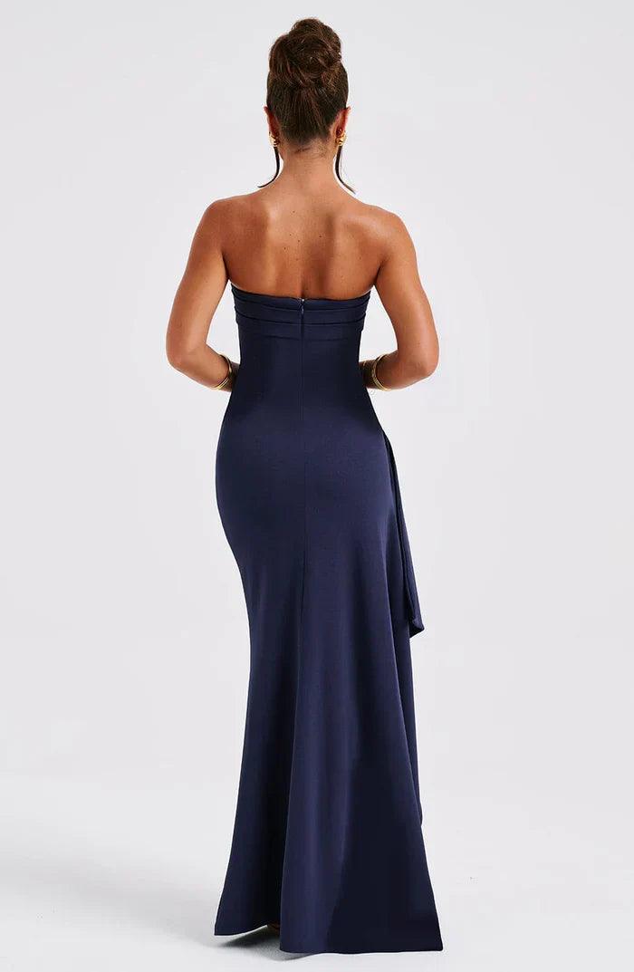 Strapless High-Slit Evening Dress | Black | Polyester Blend | Elegant and Sexy - ZyraLux Kleding en accessoires