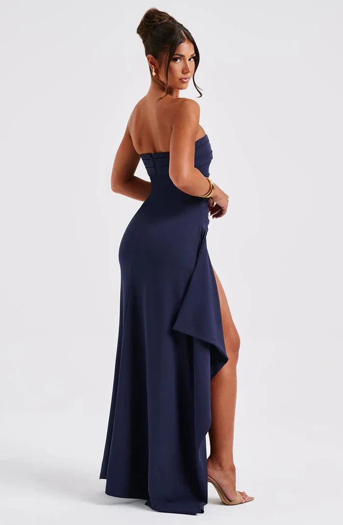 Strapless High-Slit Evening Dress | Black | Polyester Blend | Elegant and Sexy - ZyraLux Kleding en accessoires