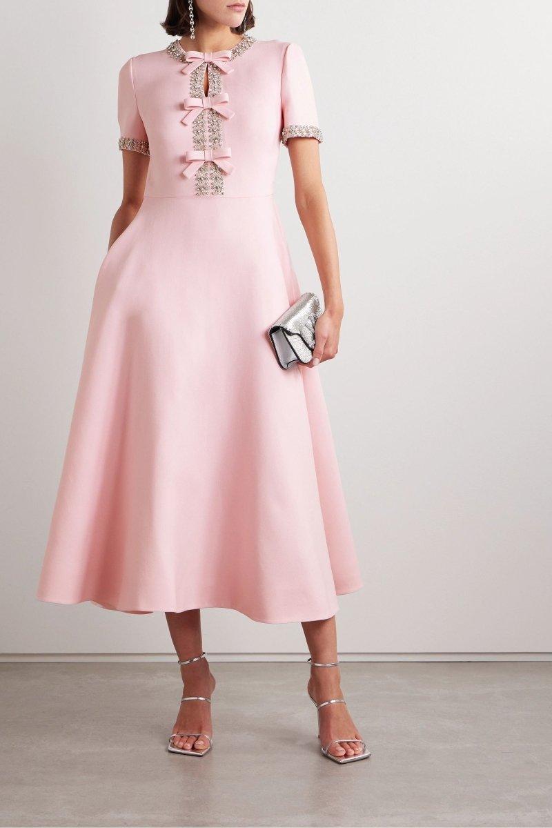 Regal Bowknot Crystal Dress | Pink | Evening | Crepe - ZyraLux Kleding en accessoires